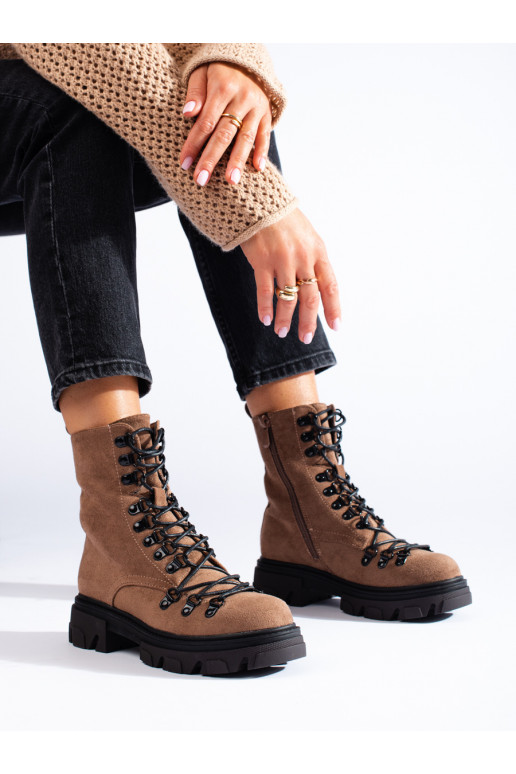 Semišové hnědé workery na vázání Vinceza