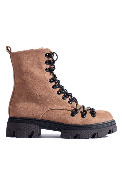 Semišové hnědé workery na vázání Vinceza