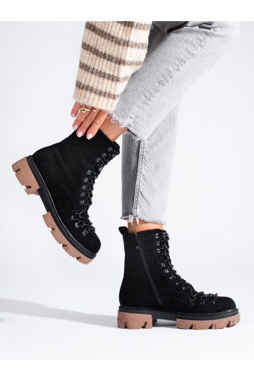 Semišové černé workery na vázání Vinceza