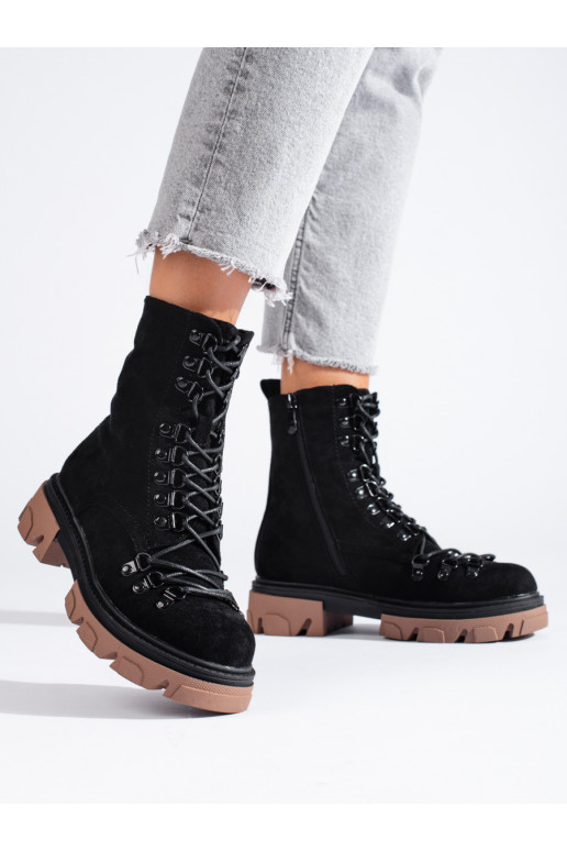 Semišové černé workery na vázání Vinceza