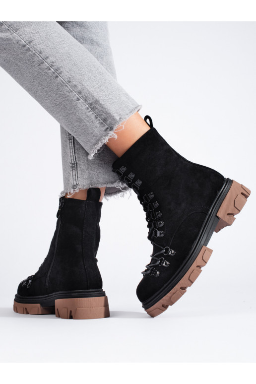 Semišové černé workery na vázání Vinceza