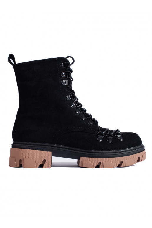 Semišové černé workery na vázání Vinceza