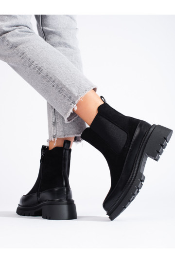 Černé semišové kotníkové boty štibletky Vinceza