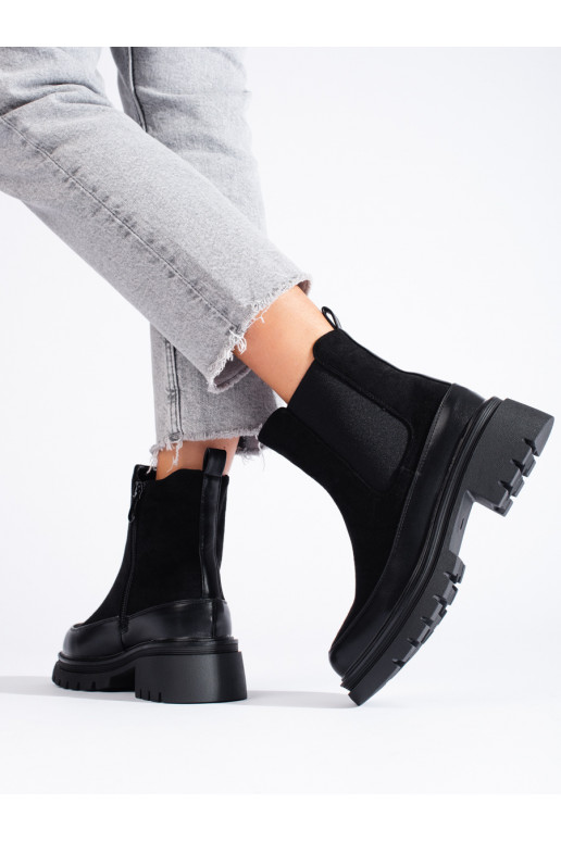 Černé semišové kotníkové boty štibletky Vinceza