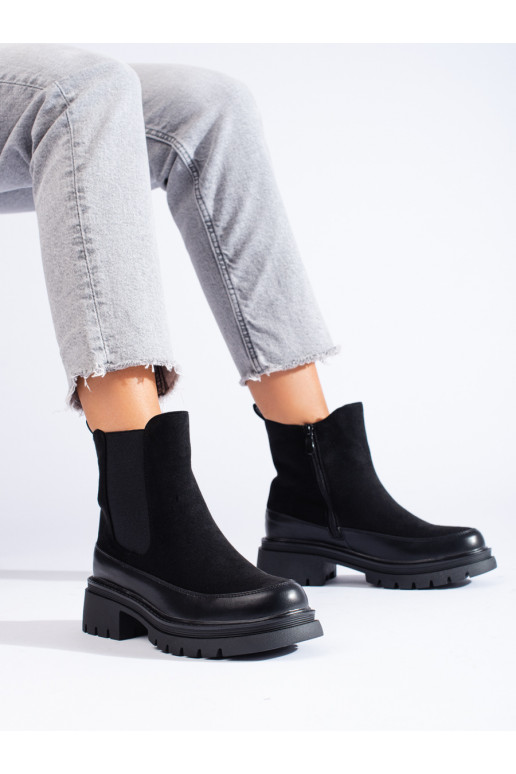 Černé semišové kotníkové boty štibletky Vinceza