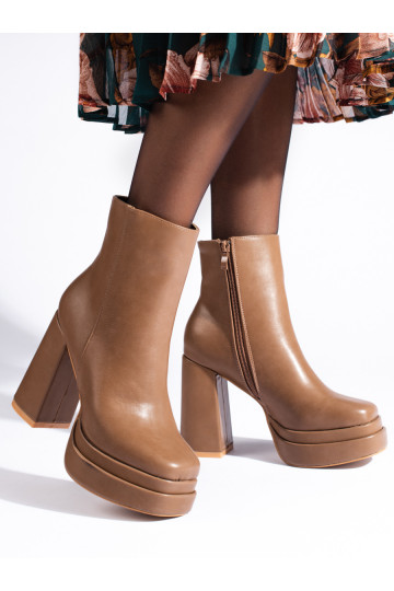 Tmavě béžové kotníkové boty na vysokém podpatku 2