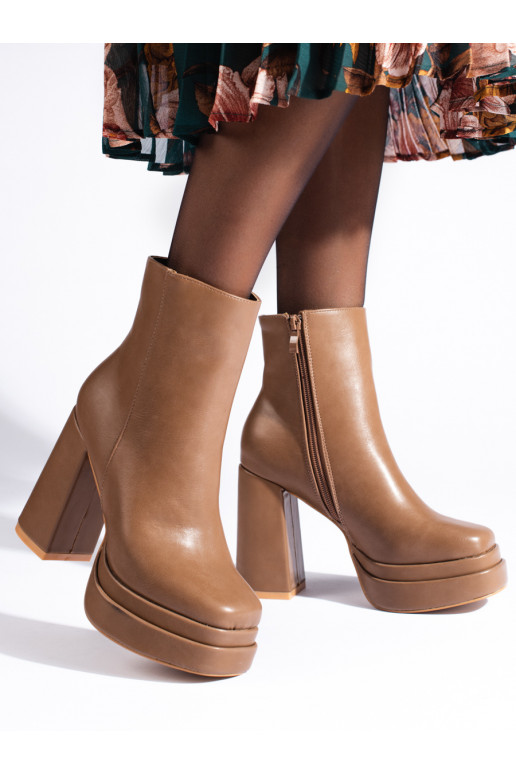 Tmavě béžové kotníkové boty na vysokém podpatku