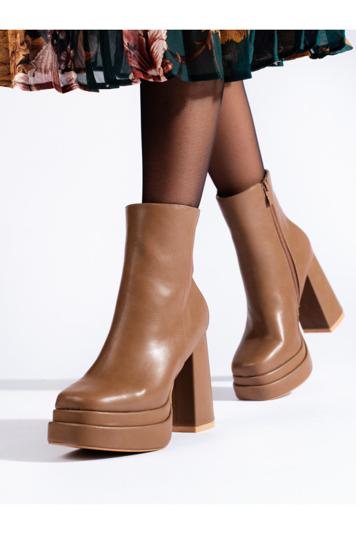 Tmavě béžové kotníkové boty na vysokém podpatku