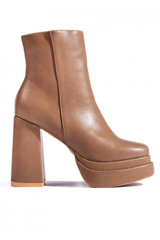 Tmavě béžové kotníkové boty na vysokém podpatku