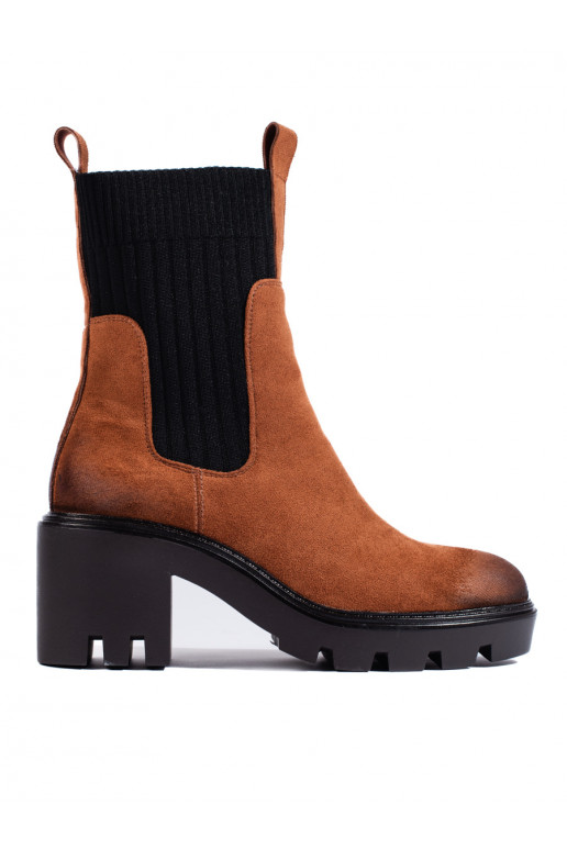 Camelové nazouvací boty na širokém podpatku Potocki