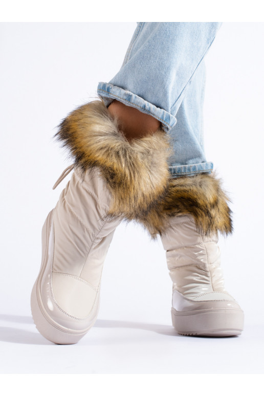 Dámské krémové sněhule s kožešinou