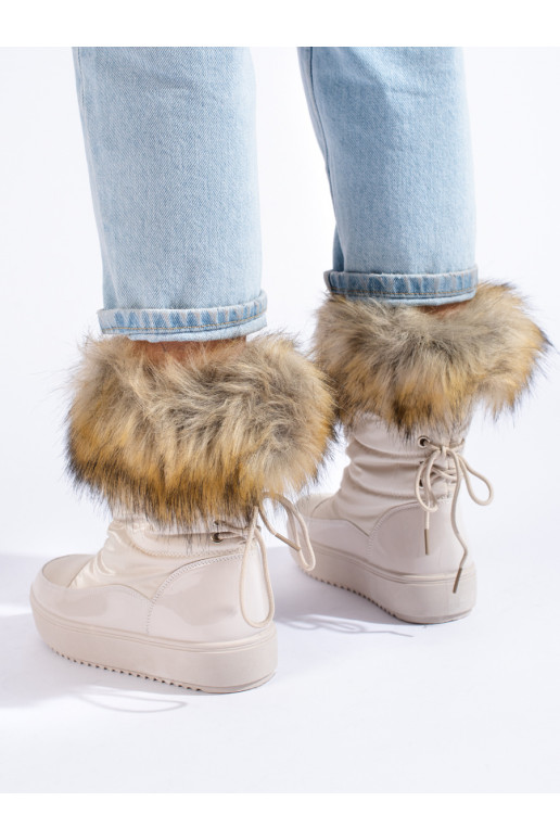 Dámské krémové sněhule s kožešinou