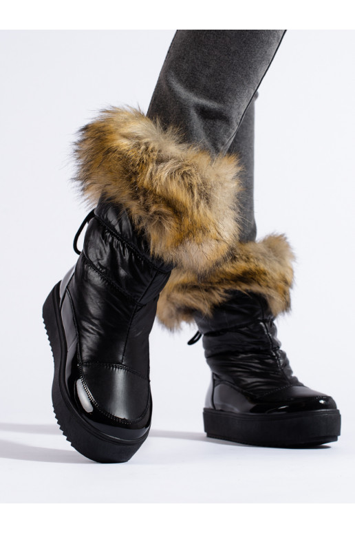 Dámské černé sněhule s kožešinkou