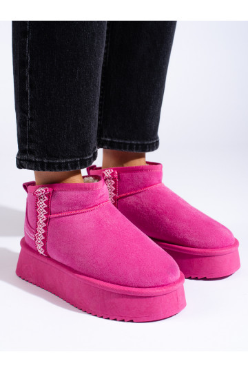 Semišové sněhule na platformě růžové 2