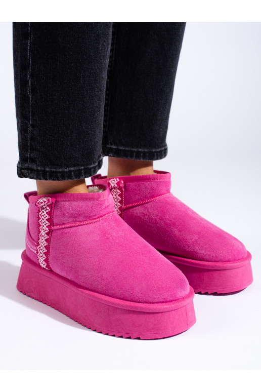 Semišové sněhule na platformě růžové