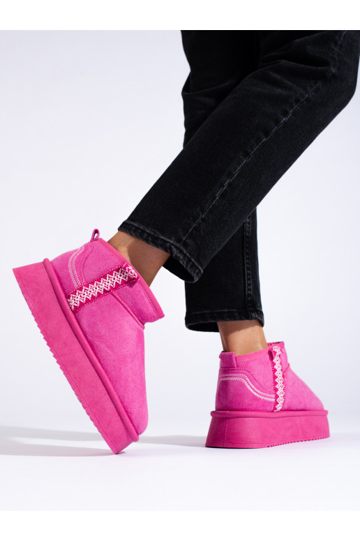 Semišové sněhule na platformě růžové