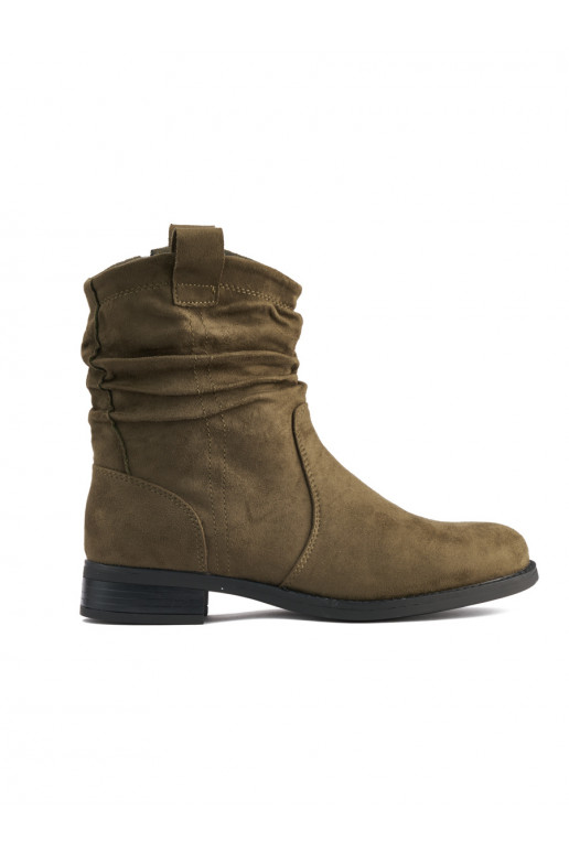 Semišové tmavě zelené kotníkové boty ploché