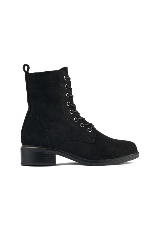 Černé dámské kotníkové boty na šněrování na nízkém podpatku