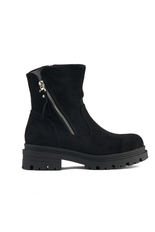 Černé dámské kotníkové boty s ozdobným zipem