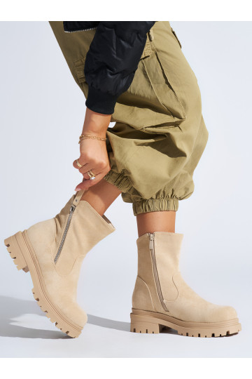 Béžové dámské kotníkové boty s ozdobným zipem