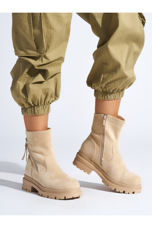Béžové dámské kotníkové boty s ozdobným zipem