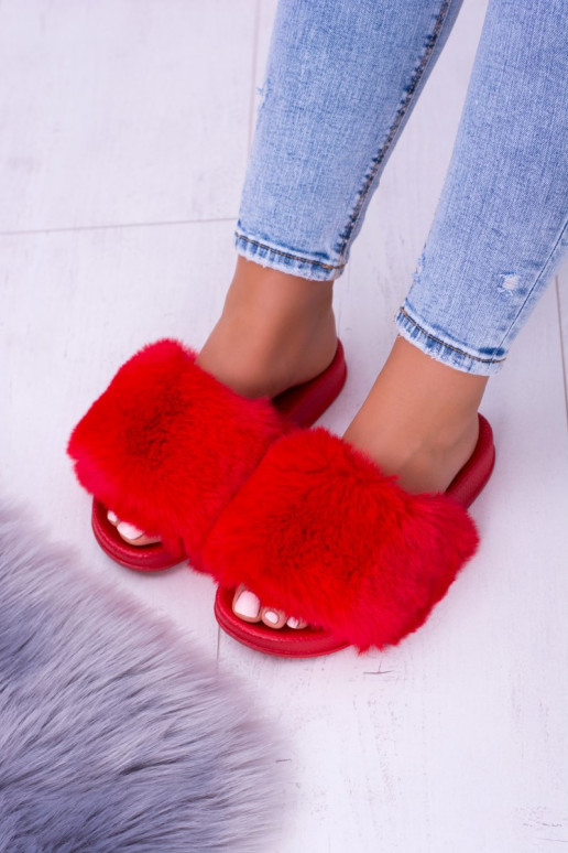 Guminės šlepetės su kailiuku raudonos... Guminės šlepetės su kailiuku raudonos...