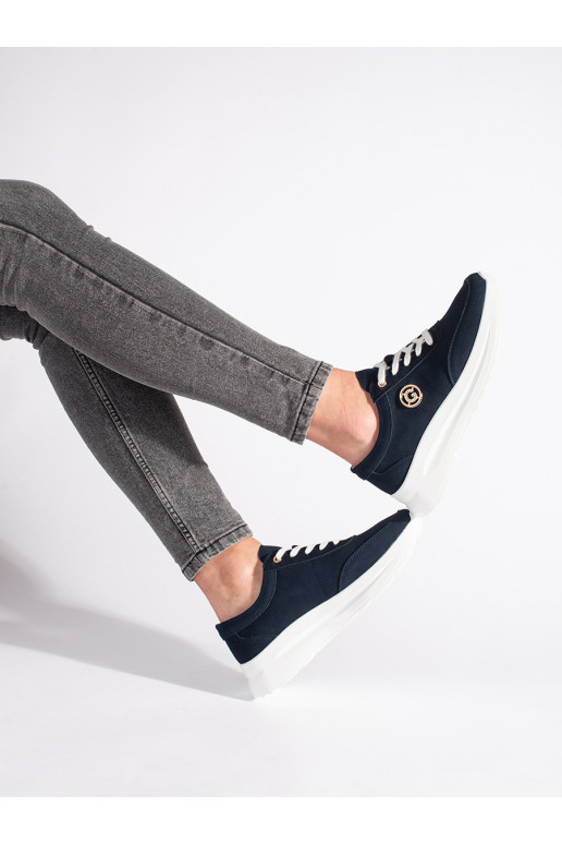 Tmavě modré kožené sneakersy na platformě