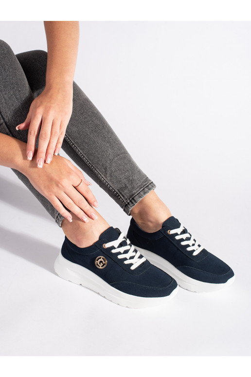 Tmavě modré kožené sneakersy na platformě