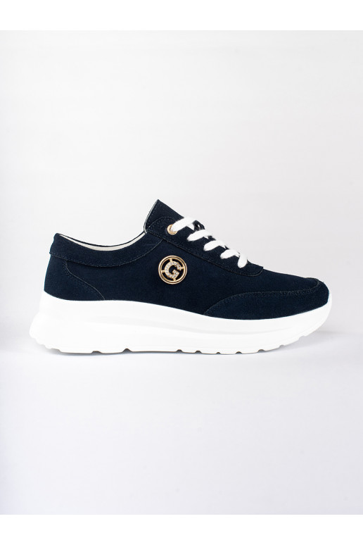 Tmavě modré kožené sneakersy na platformě