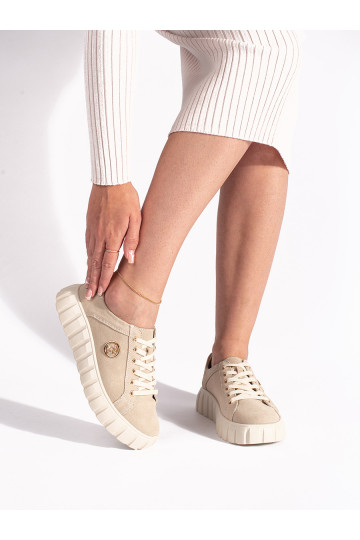 Světle béžové polobotky na platformě ze semišové kůže 2