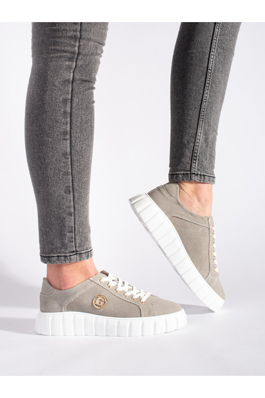 Šedé polobotky na platformě ze semišové kůže