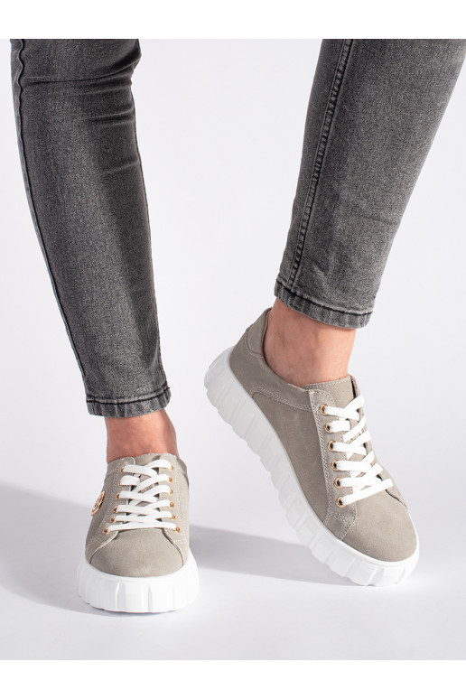 Šedé polobotky na platformě ze semišové kůže