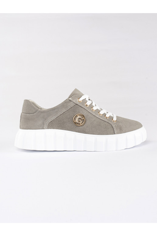 Šedé polobotky na platformě ze semišové kůže