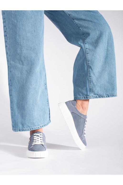 Modré polobotky na platformě ze semišové kůže