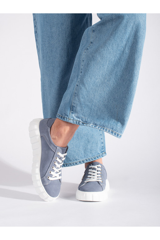 Modré polobotky na platformě ze semišové kůže