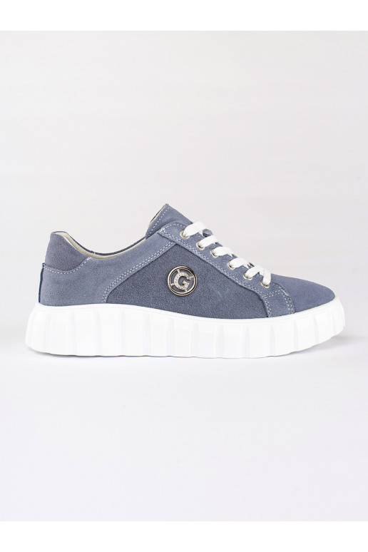 Modré polobotky na platformě ze semišové kůže