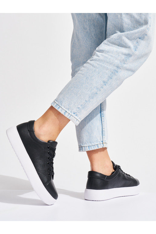 Kožené černé dámské tenisky na šněrování