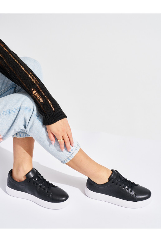 Kožené černé dámské tenisky na šněrování