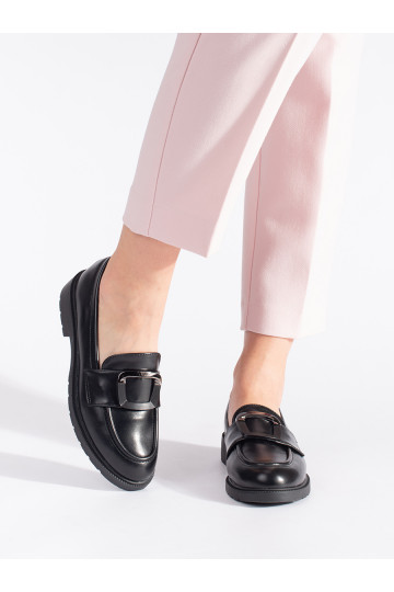 Černé mokasíny dámské s přezkou