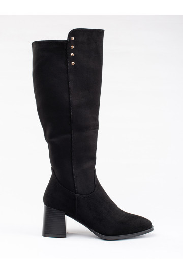 Černé semišové kozačky na sloupkovém podpatku 2