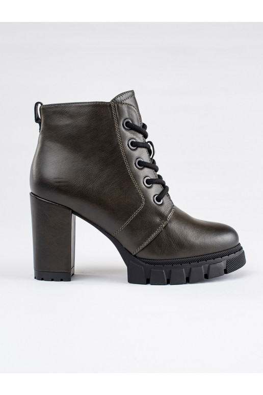 Vysoké tmavě zelené dámské kotníkové boty na sloupku