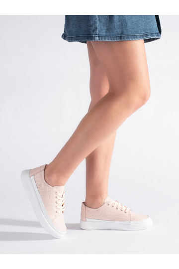 Růžové dírkované kožené dámské tenisky Sergio Leone