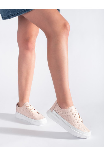 Růžové dírkované kožené dámské tenisky Sergio Leone 2