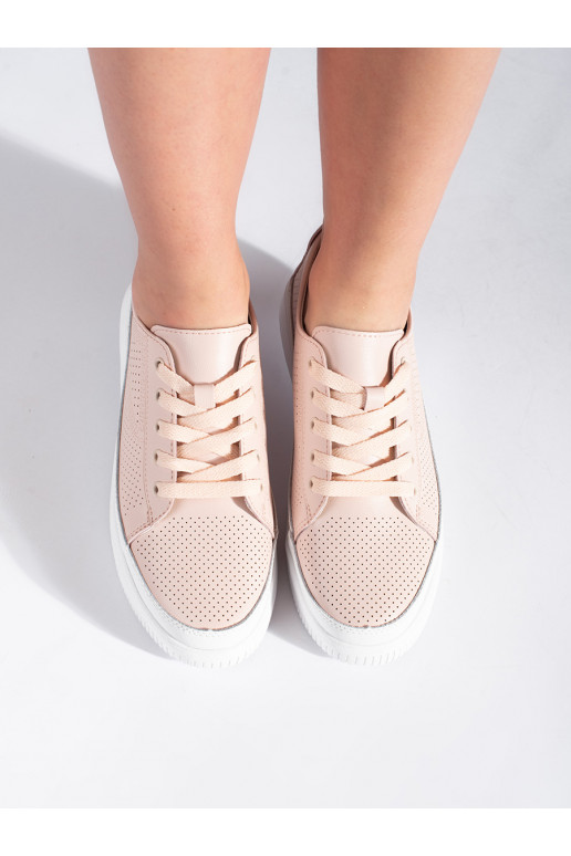 Růžové dírkované kožené dámské tenisky Sergio Leone