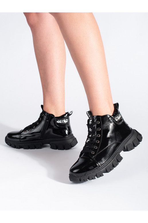 Lakované černé dámské kotníkové boty Sergio Leone