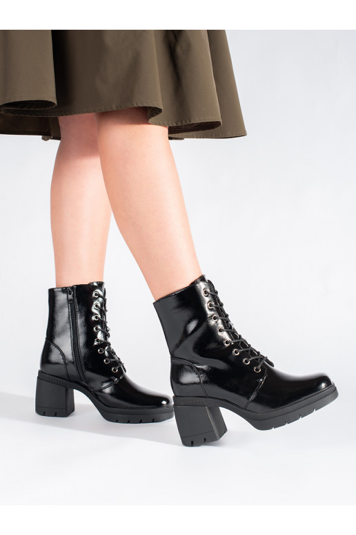 Vysoké černé vázané lakované kotníkové boty Sergio Leone