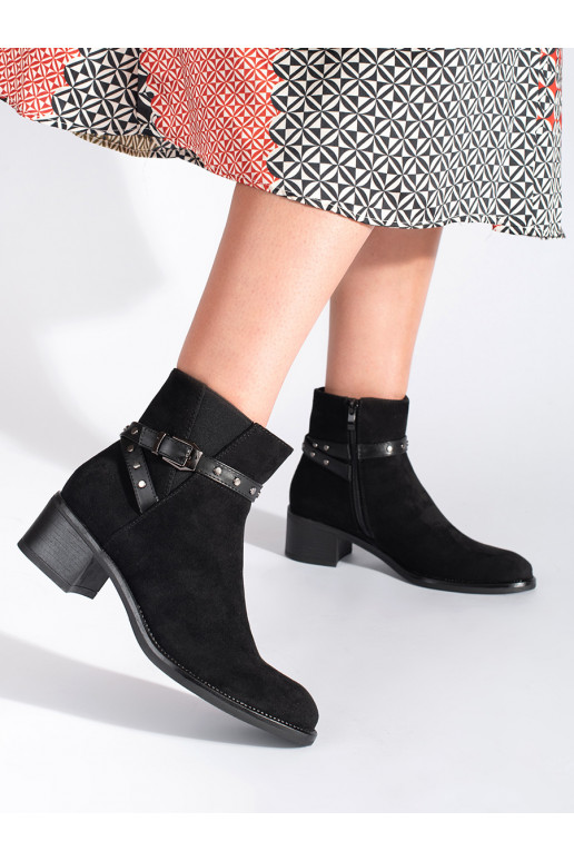 Semišové černé kotníkové boty na nízkém podpatku Sergio Leone