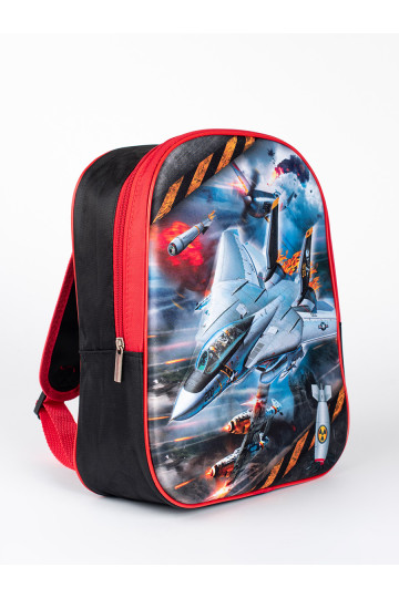 Černo-červený batoh pro kluka s vesmírnou lodí