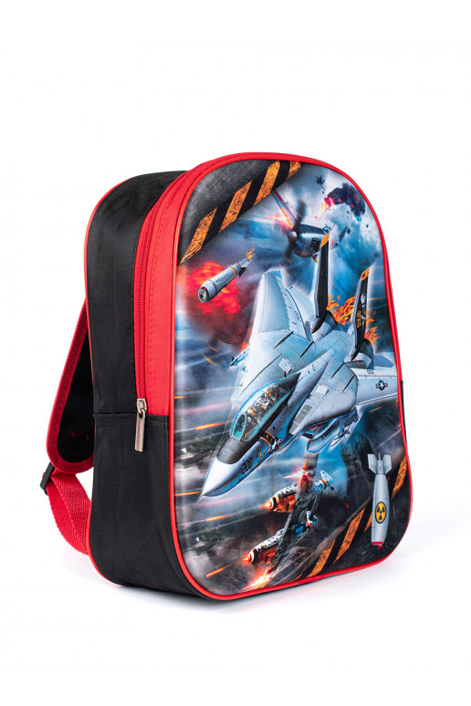 Černo-červený batoh pro kluka s vesmírnou lodí
