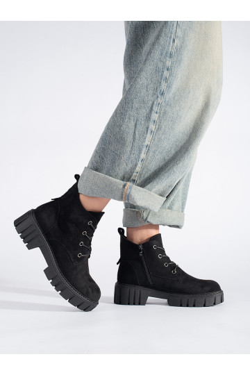 Nízké černé kotníkové boty na šněrování semišové Sergio Leone